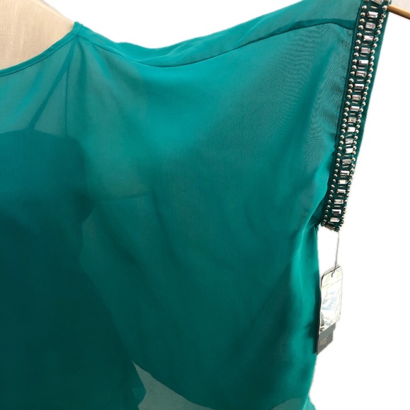 Laundry by Shelli Segal Dress Teal Tiered Sheer Overlay Beaded 2 piece - Picture 10 of 16